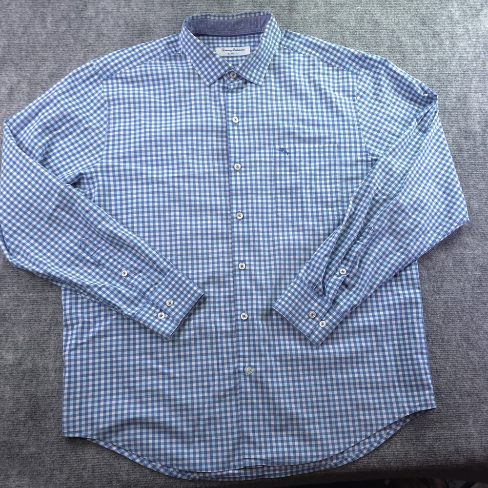 Tommy Bahama Island Zone Shirt Large‎ Blue Check Long Sleeve Button Up